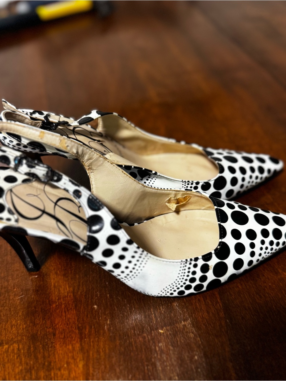 J. Renee Polka Dot Pointed Toe Slingback Pumps - Black/White